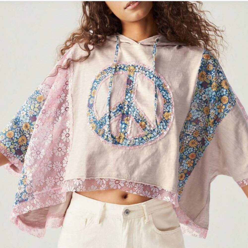 POL Floral Peace Sign Blouse - Pink and Blue - Picture 2 of 13